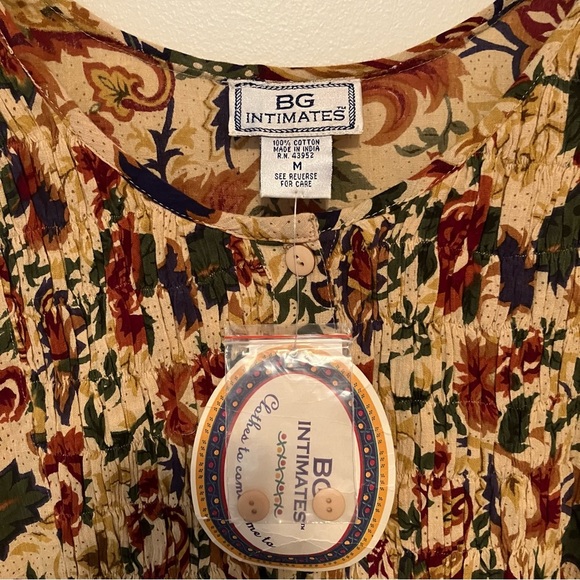 VTG 90s Jumper Dress Nightgown Sz. L Cottagecore Fairy Cotton NOS Tan Floral - Picture 2 of 5